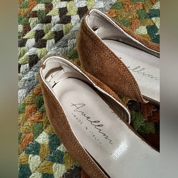 Avellini Brown Suede Peep Toe Flats with Buckle Made in Italy - Picture 5 of 12